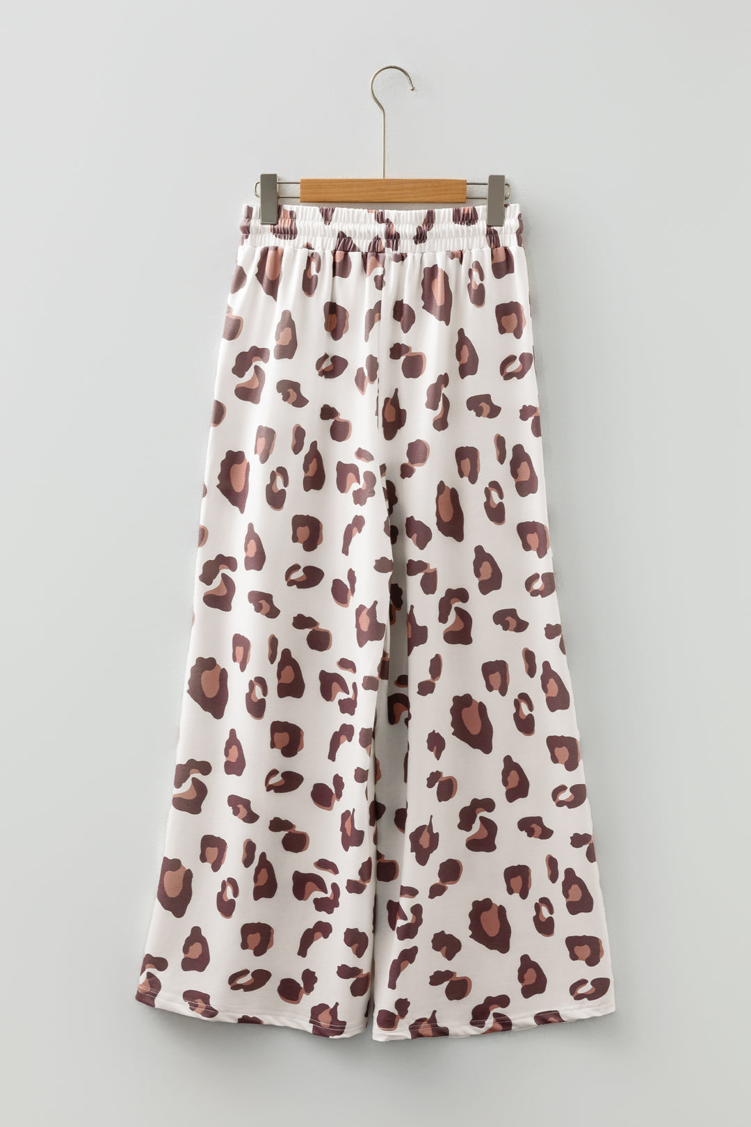 Beige Drawstring Leopard Print Patch Pocket Loose Pants