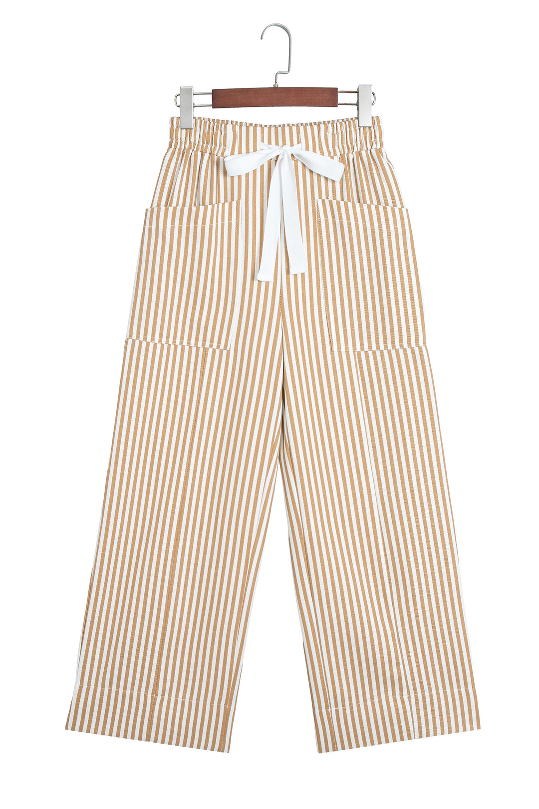 Apricot Stripe Ribbon Drawstring Waist Full-Length Shift Pant