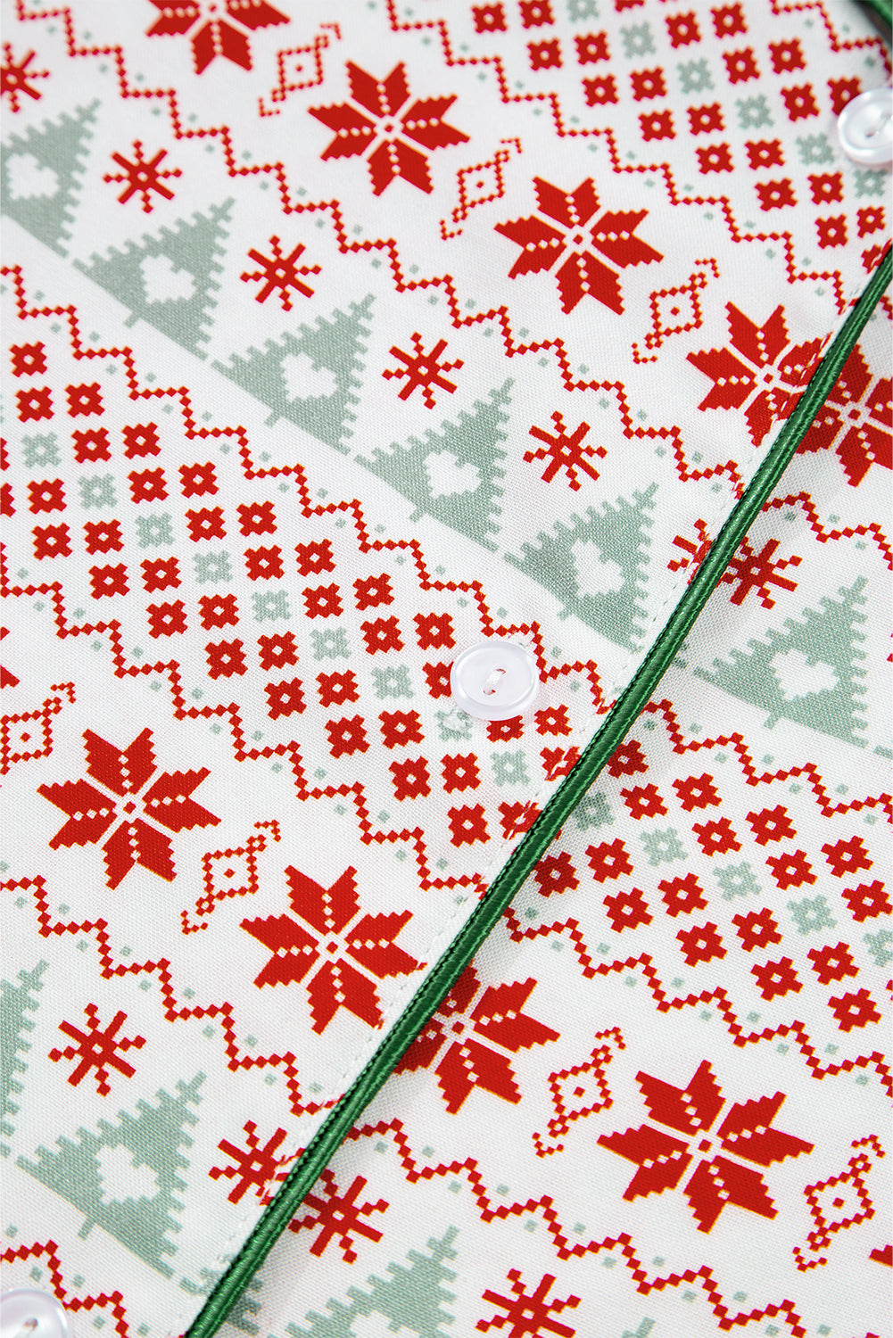 White Christmas Pattern Print Shirt Style Long 2pcs Pajama Set