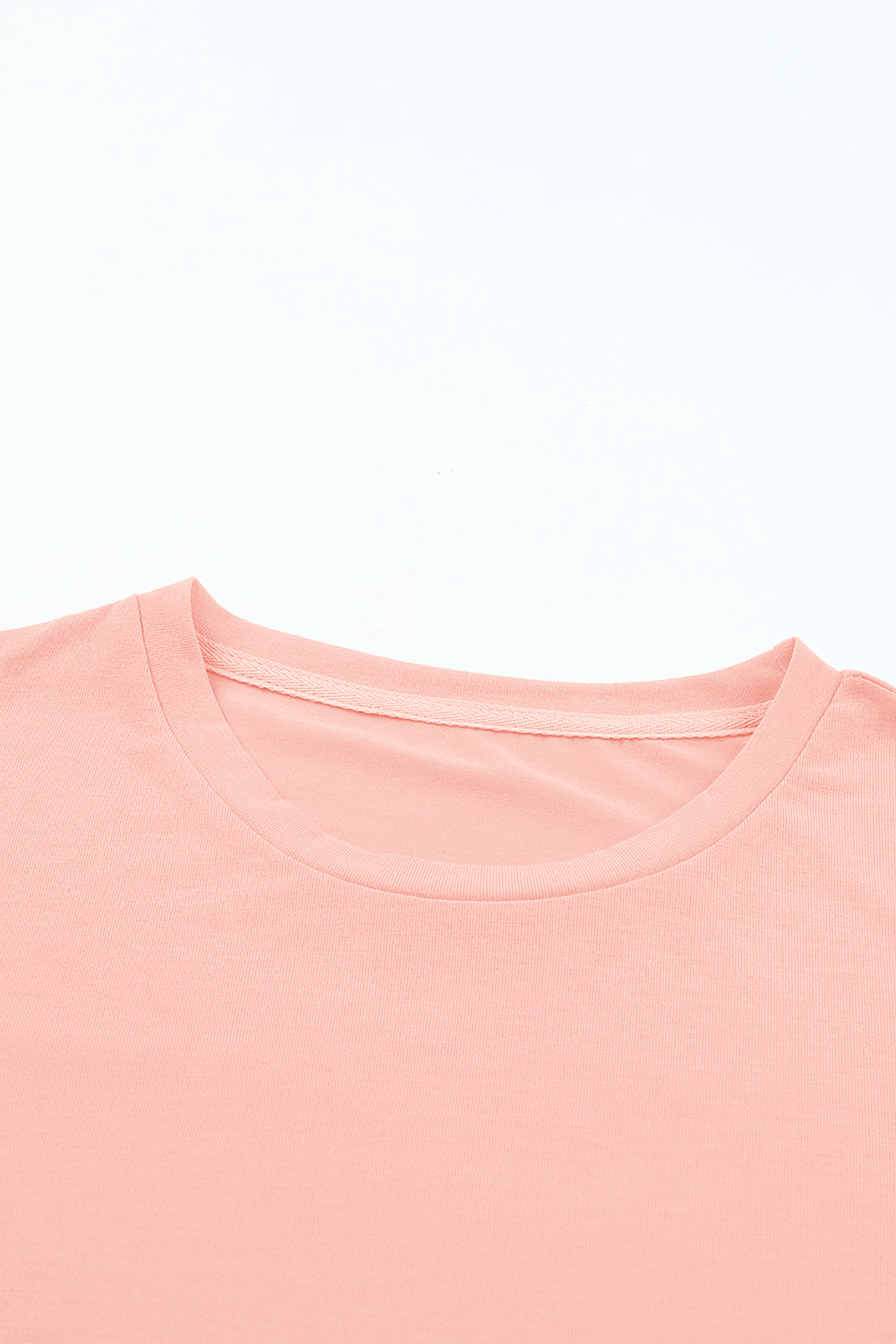 Pink Casual Plain Crew Neck Tee