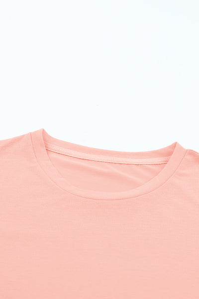 Pink Casual Plain Crew Neck Tee