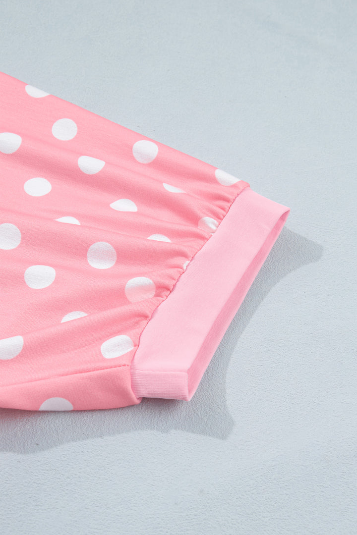 Beige Polka Dot Oversized Top Drawstring Short Set