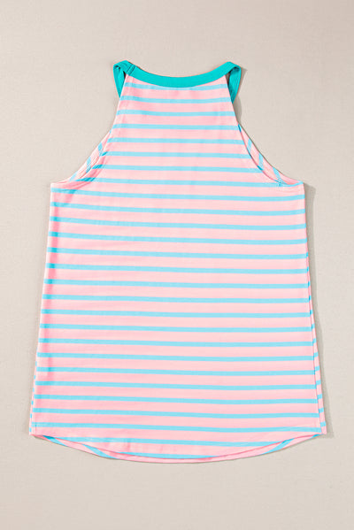 Pink Stripe Round Neck Tank Top