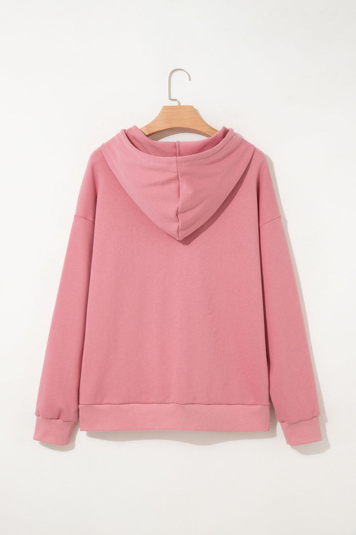 Gossamer Pink GOOD VIBES Chenille Letter Graphic Casual Hoodie