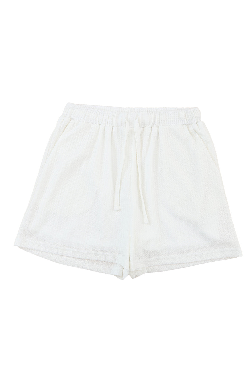 White Waffle Knit Lace-up High Waist Wide Leg Casual Shorts