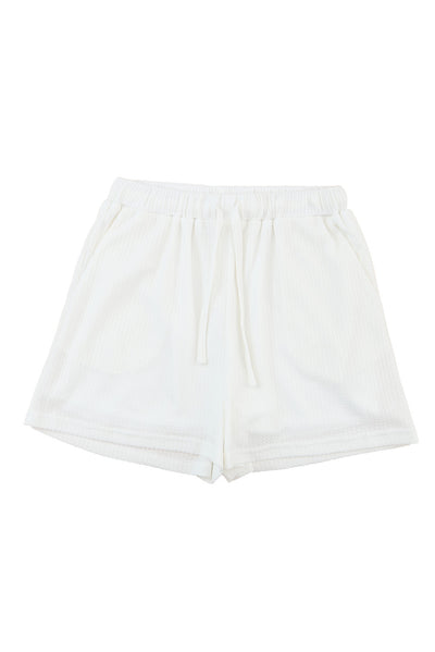 White Waffle Knit Lace-up High Waist Wide Leg Casual Shorts