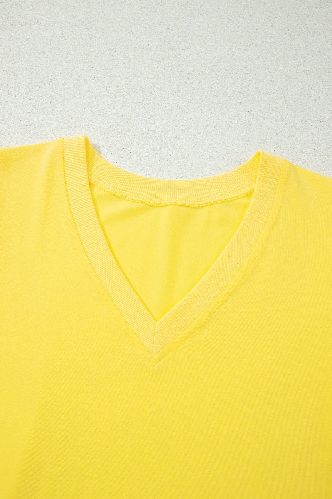 Yellow Solid Color V Neck Short Puff Sleeve Blouse