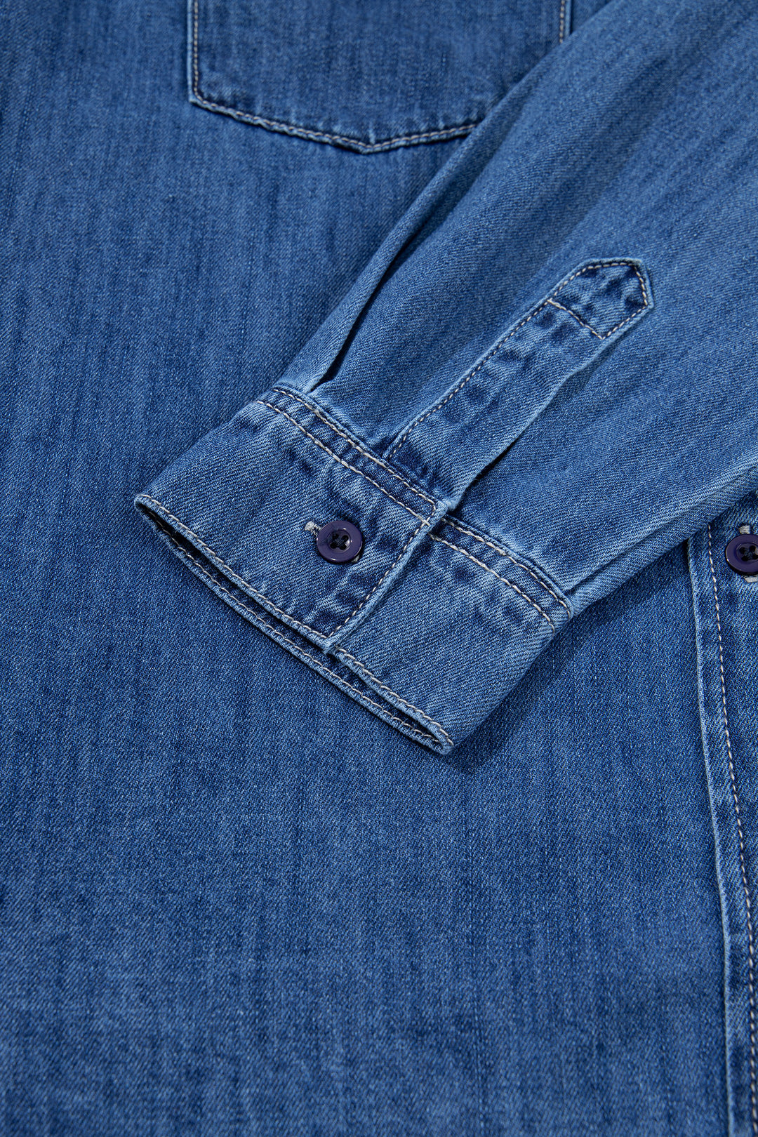 Sail Blue Western Patch Pockets Tunic Length Long Sleeve Denim Shirt