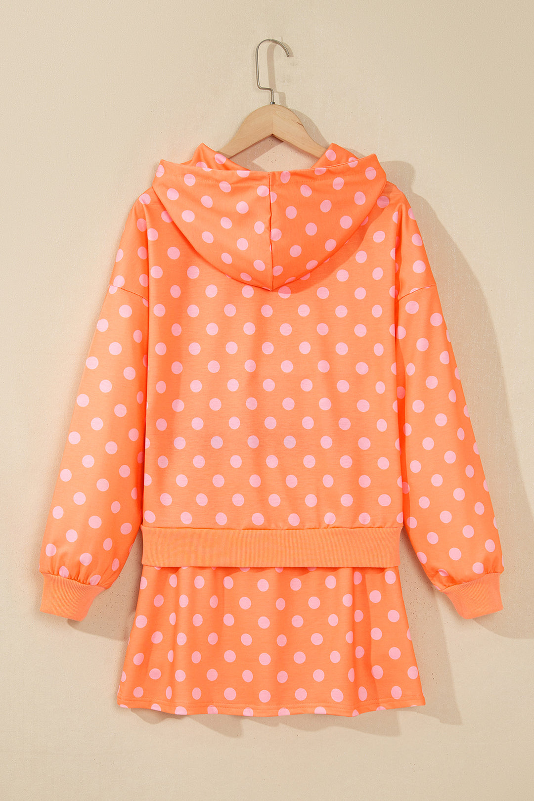 Khaki Polka Dot Hooded Long Sleeve Top Casual Mini Skort Set