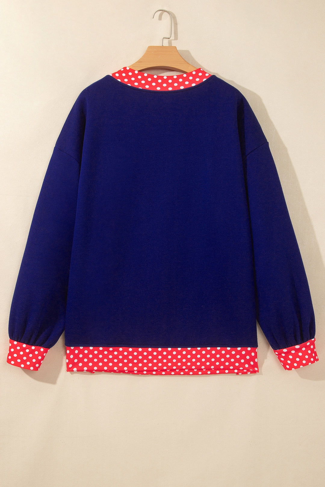 Dirty blue Colorblock Polka Dot Contrast Trim Oversized Sweatshirt