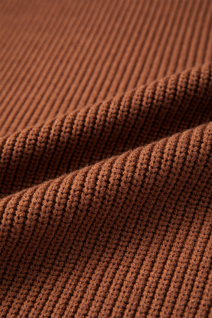 Chestnut Solid Color Mock Neck Oversized Tunic Sweater