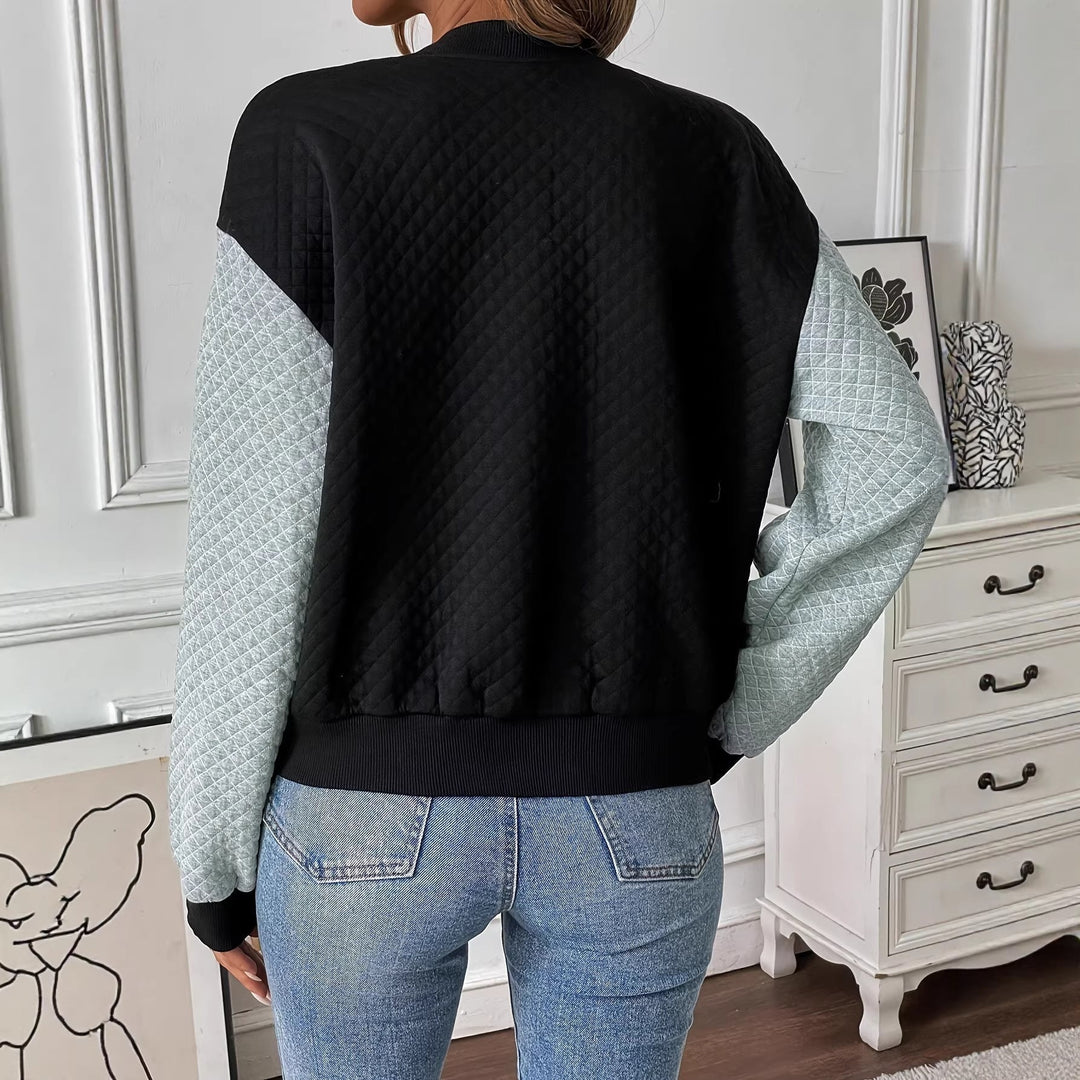 Women’s Color-Blocked Baseball Collar Casual Long-Sleeved Zipper Jacket