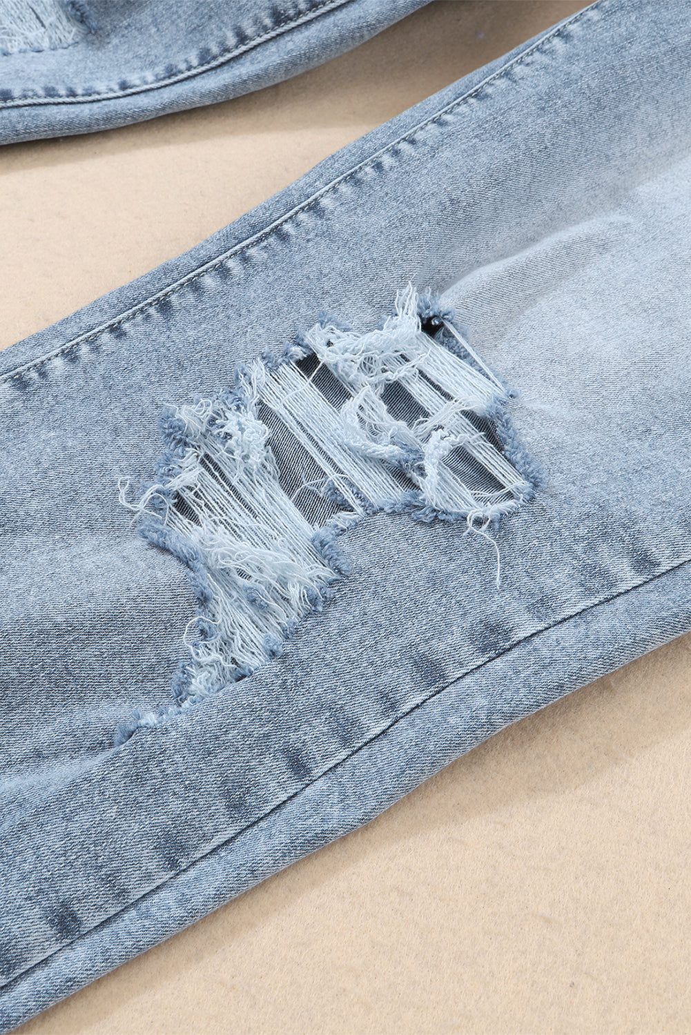 Sky Blue Light Wash Frayed Slim Fit High Waist Jeans