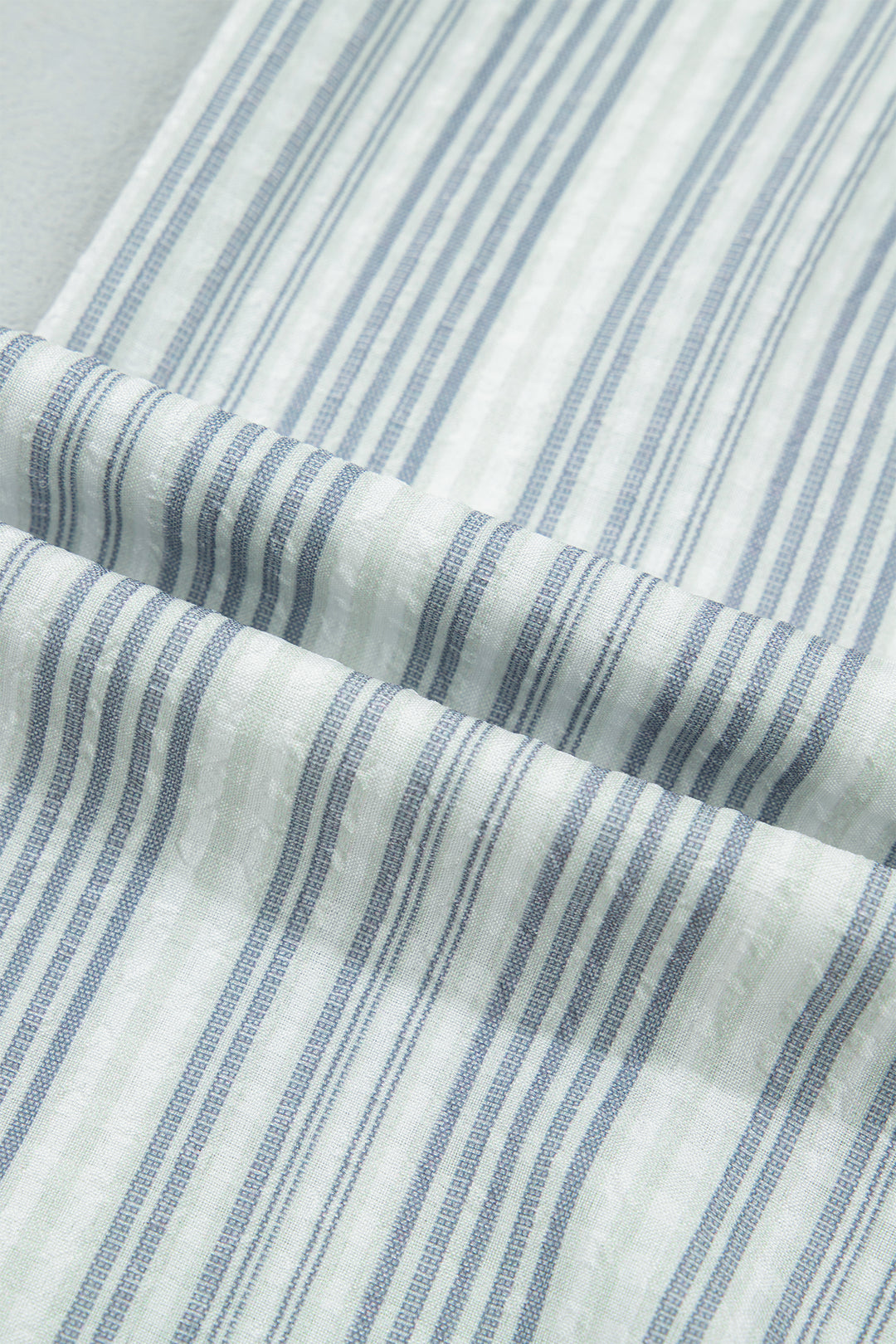 Blue Stripe V Neck Shirred Long Sleeve Blouse