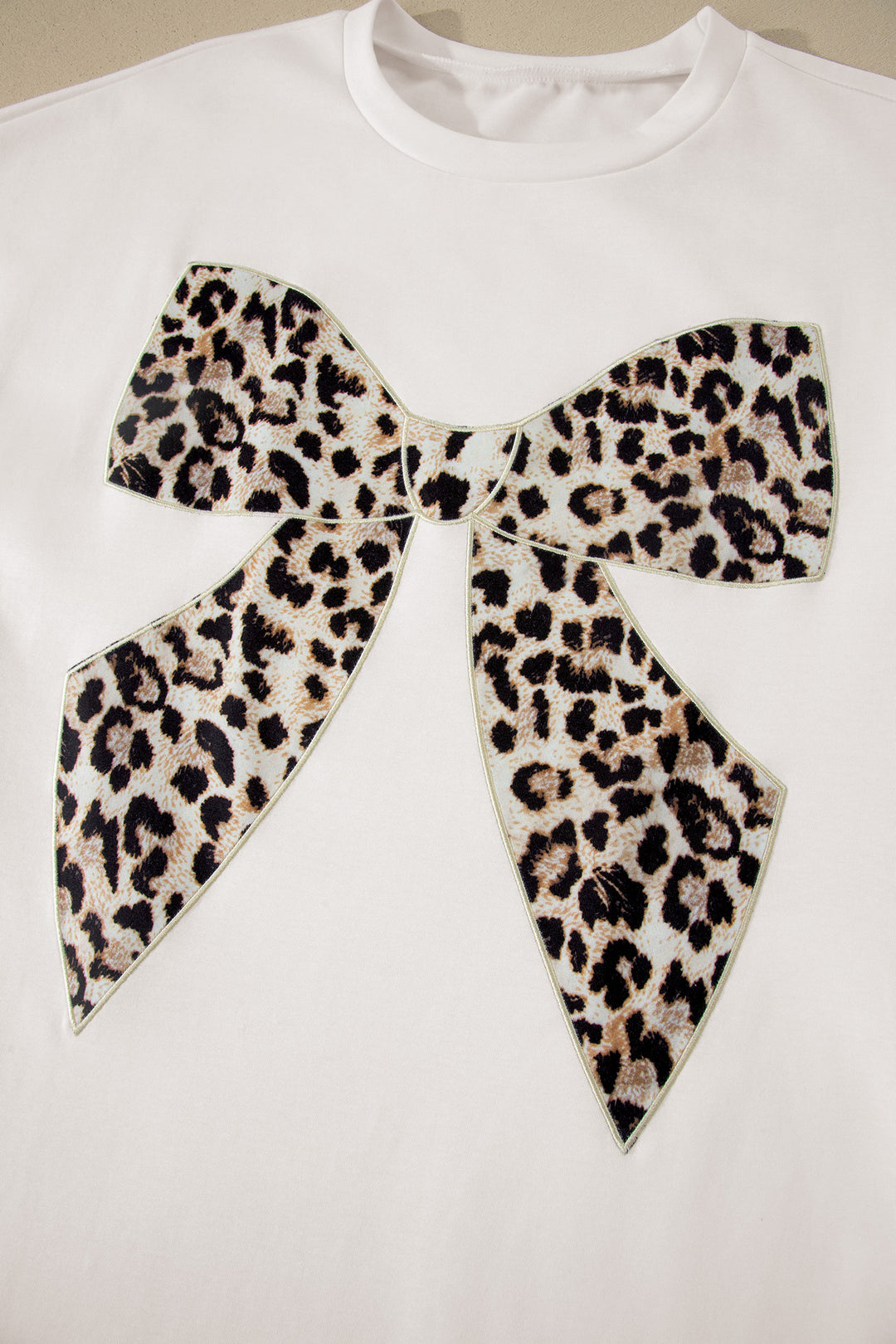 Dark Grey Contrast Leopard Bow Patched Short Sleeve T Shirt Long Dress