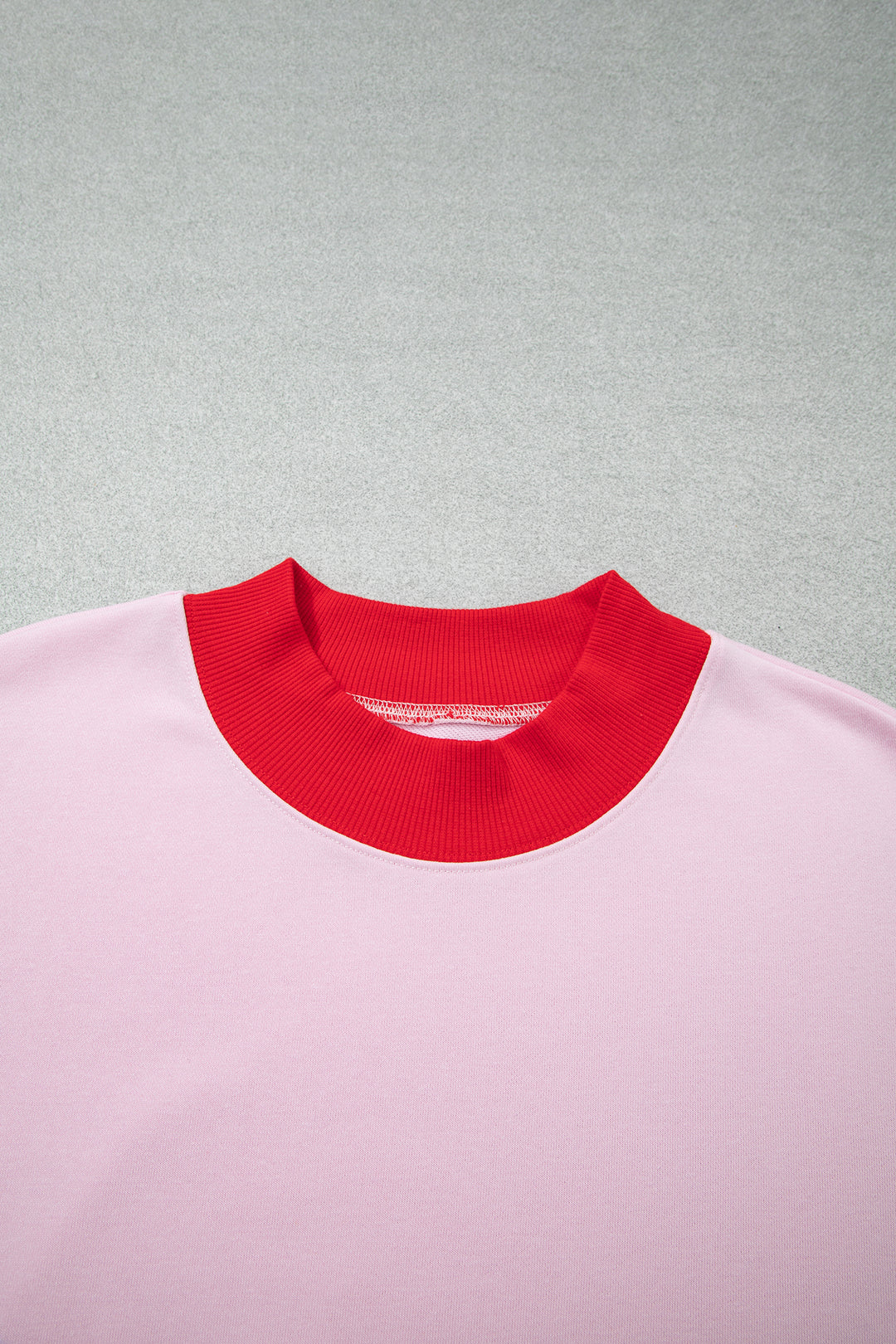 Pink Color Block Contrast Trim Plus Size Sweatshirt