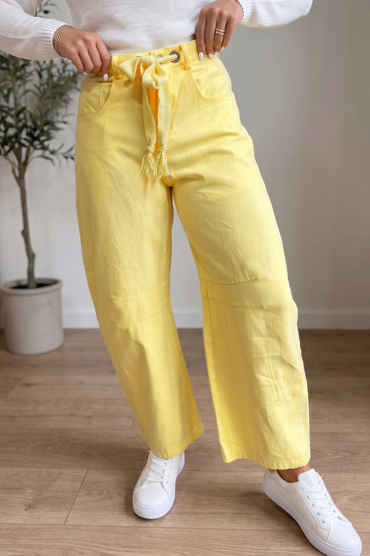 Light Pink Solid Color Grommet Detail Knot Waist Barrel Jeans