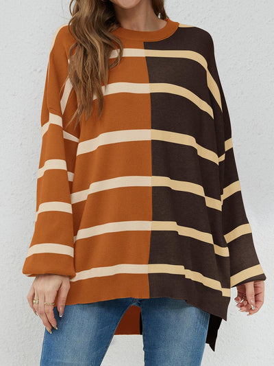 Striped Round Neck Long Sleeve Sweater