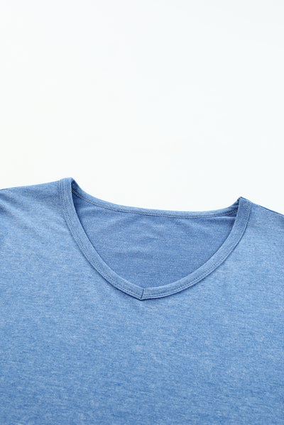 Sky Blue Mineral Washed V Neck Short Sleeve T Shirt