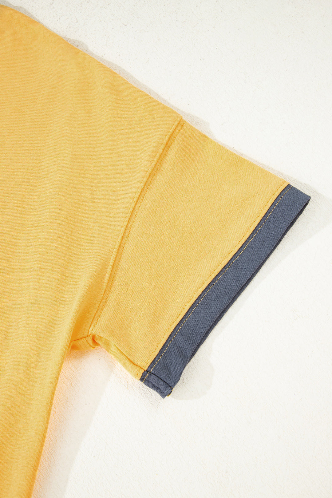 Banana Cream Contrast Trim Raw Hemline Short Sleeve Loose Top