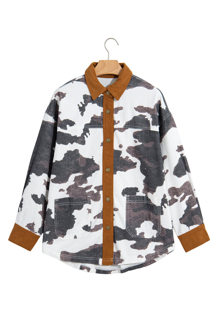 Multicolour Western Cow Print Long Sleeve Button-Up Denim Jacket