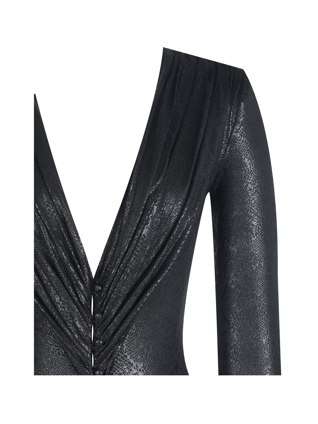 Ilysia Black V-Neck Plunge Snakeskin Mermaid Hem Maxi Dress