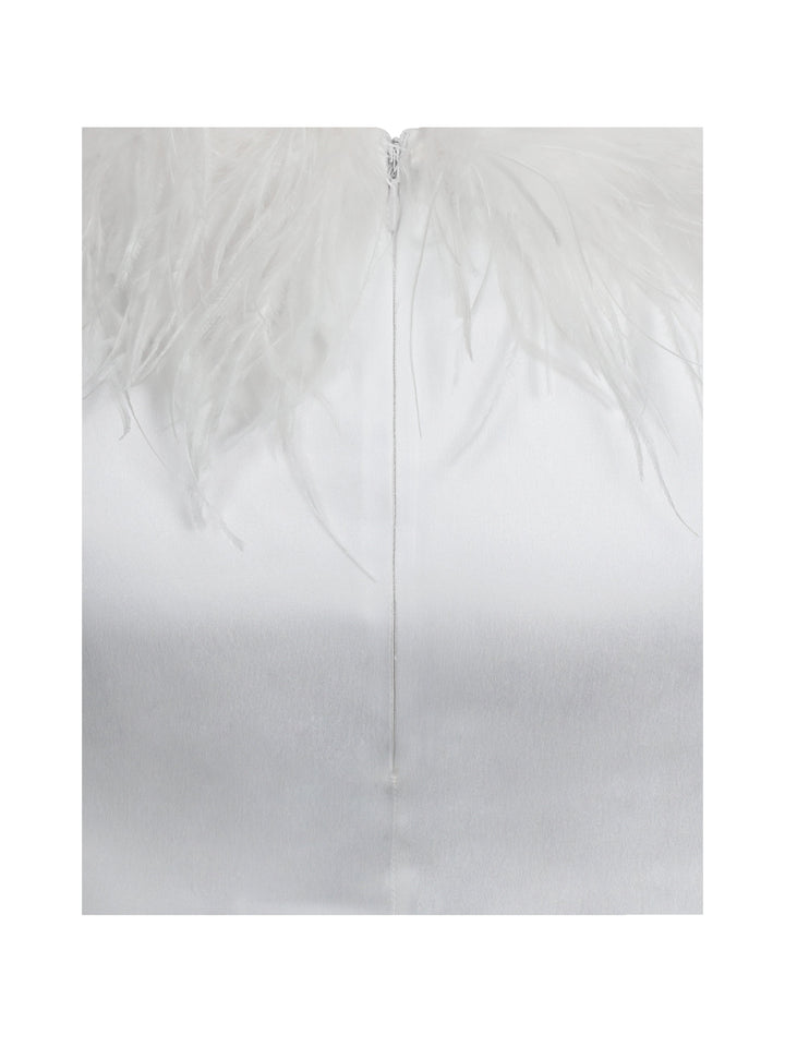Solene Pleated Halter Backless Feather-Trim Maxi Dress