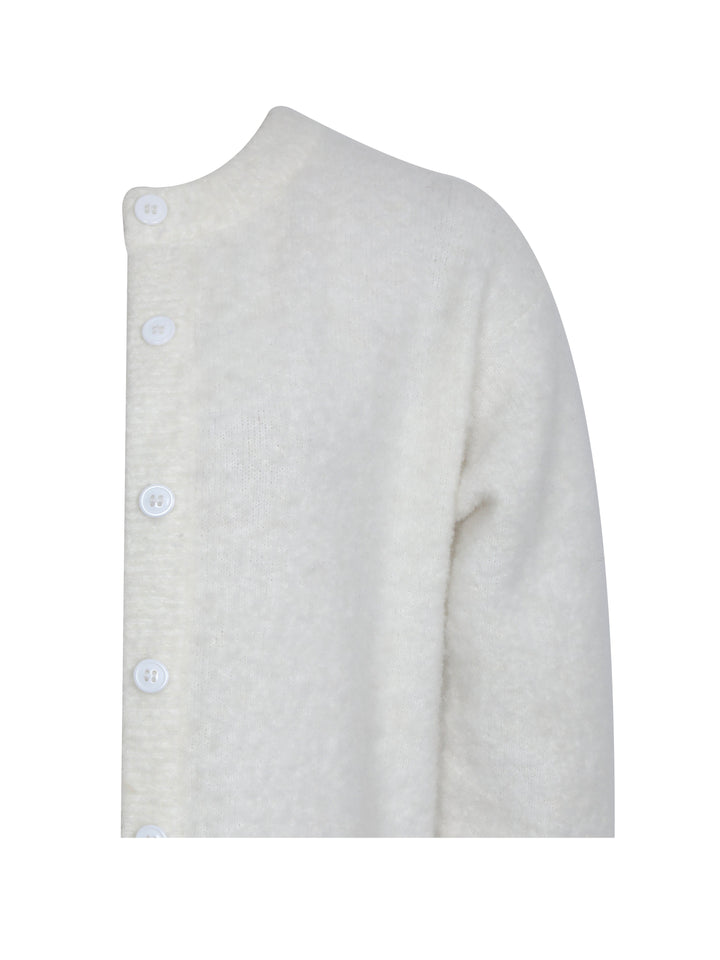 Orla White Wool-Blend Ribbed Knit Cardigan