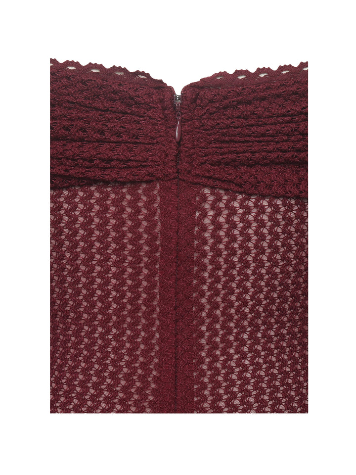 Kaedyn Burgundy Off Shoulder Long Sleeve Crochet Mermaid Maxi Dress