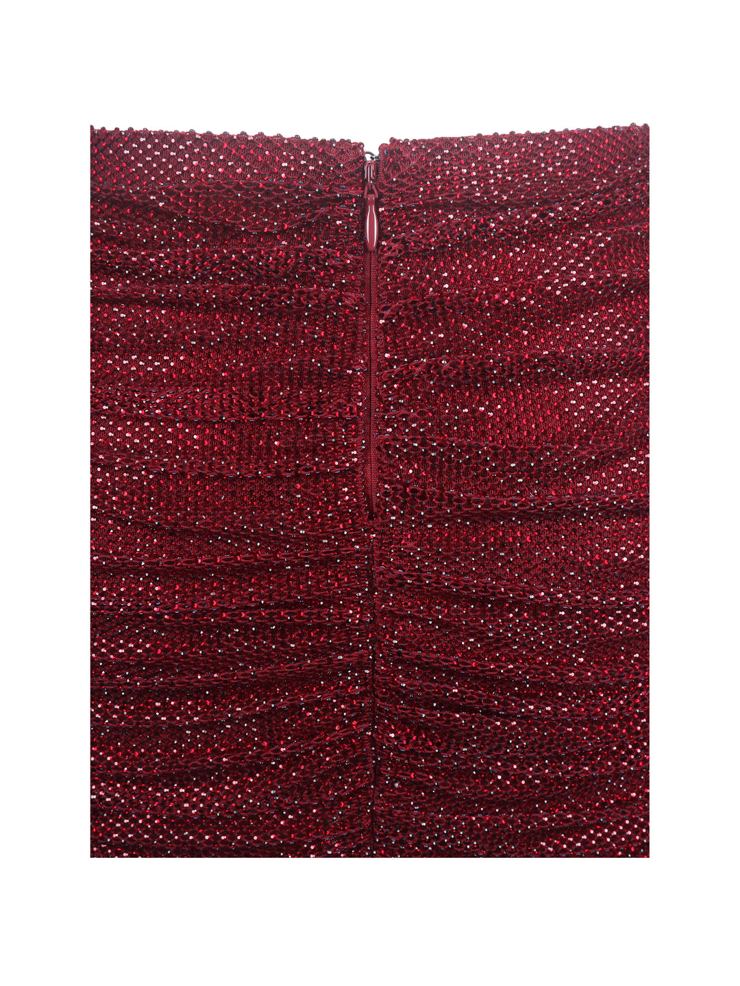 Darleen Crimson Rhinestone Mesh Low Waist Ruched Skirt