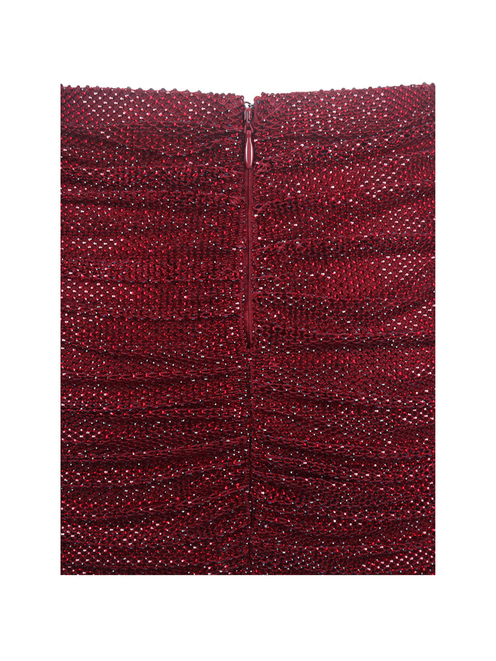 Darleen Crimson Rhinestone Mesh Low Waist Ruched Skirt