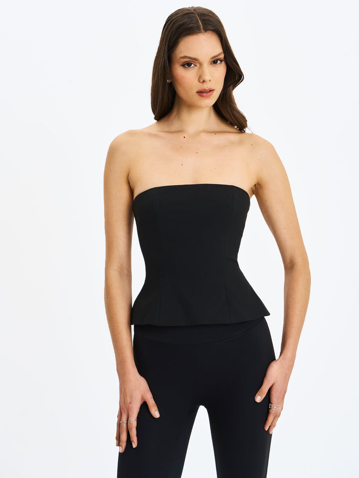 Quinette Black Peplum Top with Beaded Asymmetrical Cape