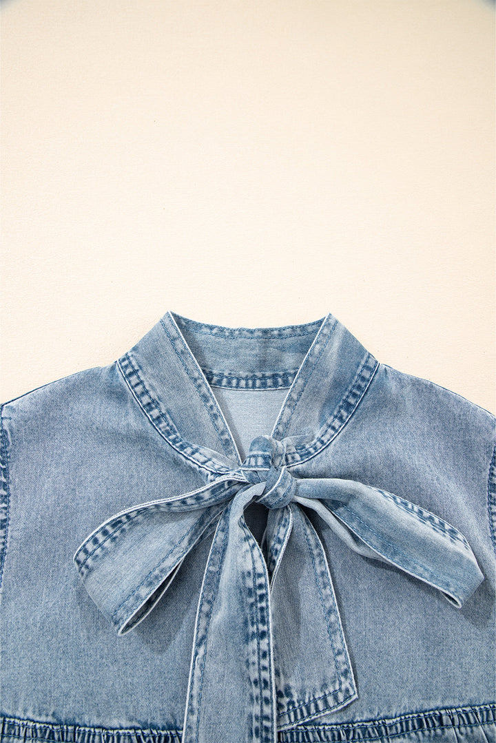 Clare Sleeveless Ruffled Chambray Dress