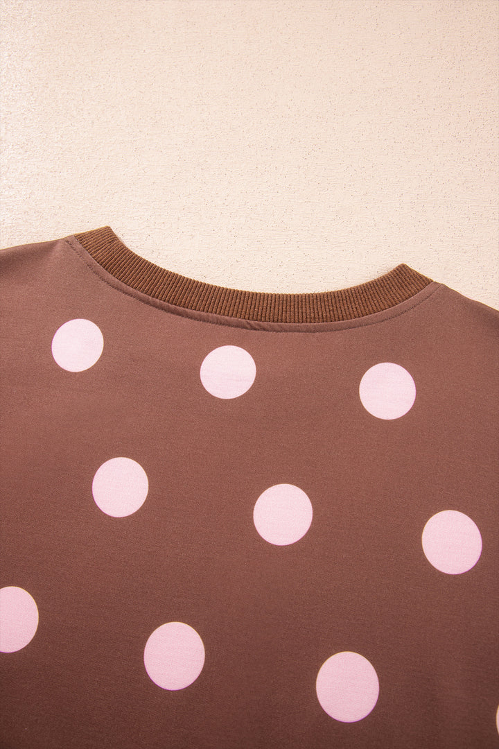 Brown Polka Dot Two Piece Set Long Sleeve Casual Skirt Set