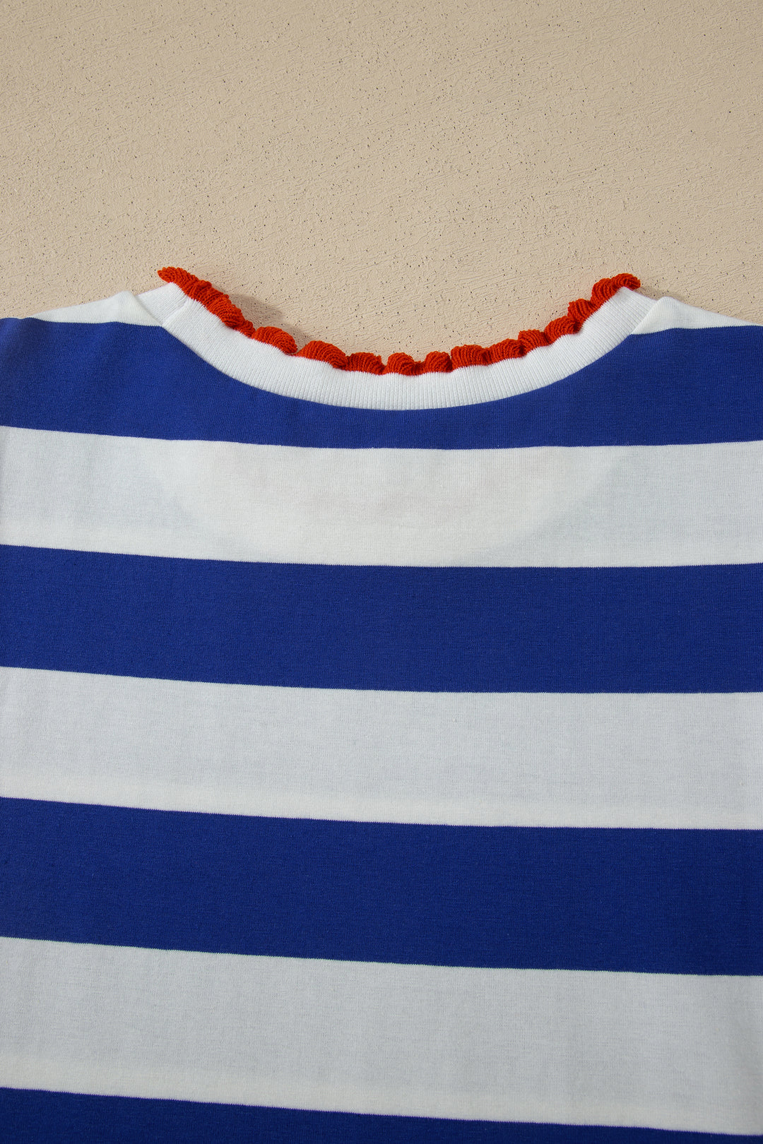 Blue Stripe Contrast Trim Round Neck Short Puff Sleeve Shift Mini Dress