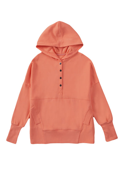 Orange Batwing Sleeve Pocketed Henley Hoodie