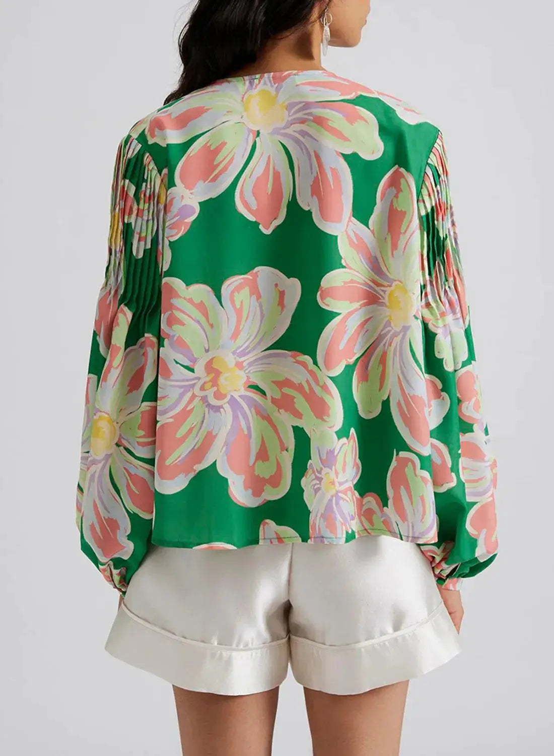 Floral Pleated Puff Sleeve Shirt