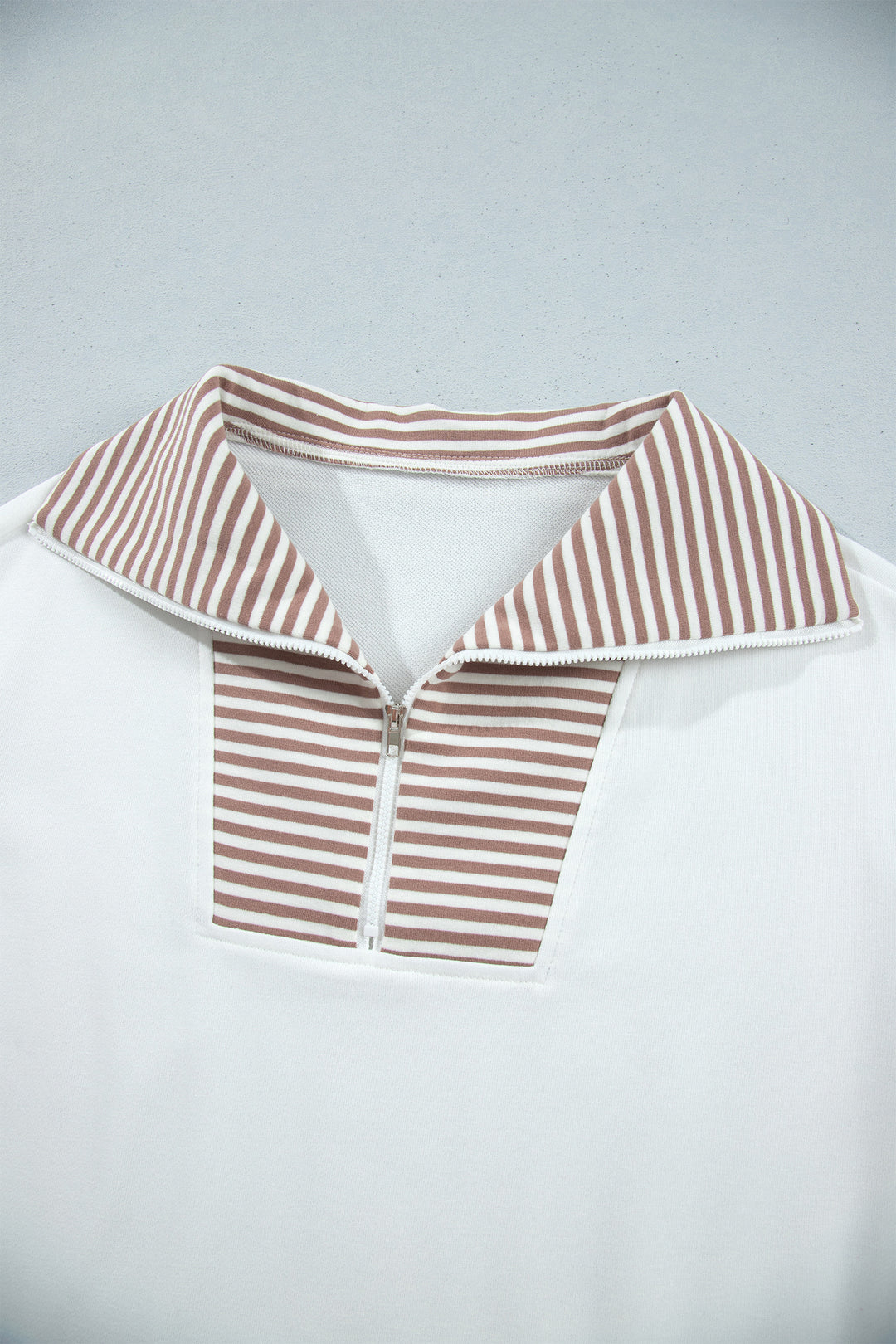 Khaki Stripe Color Block Patchwork Long Sleeve Top Drawstring Shorts Set