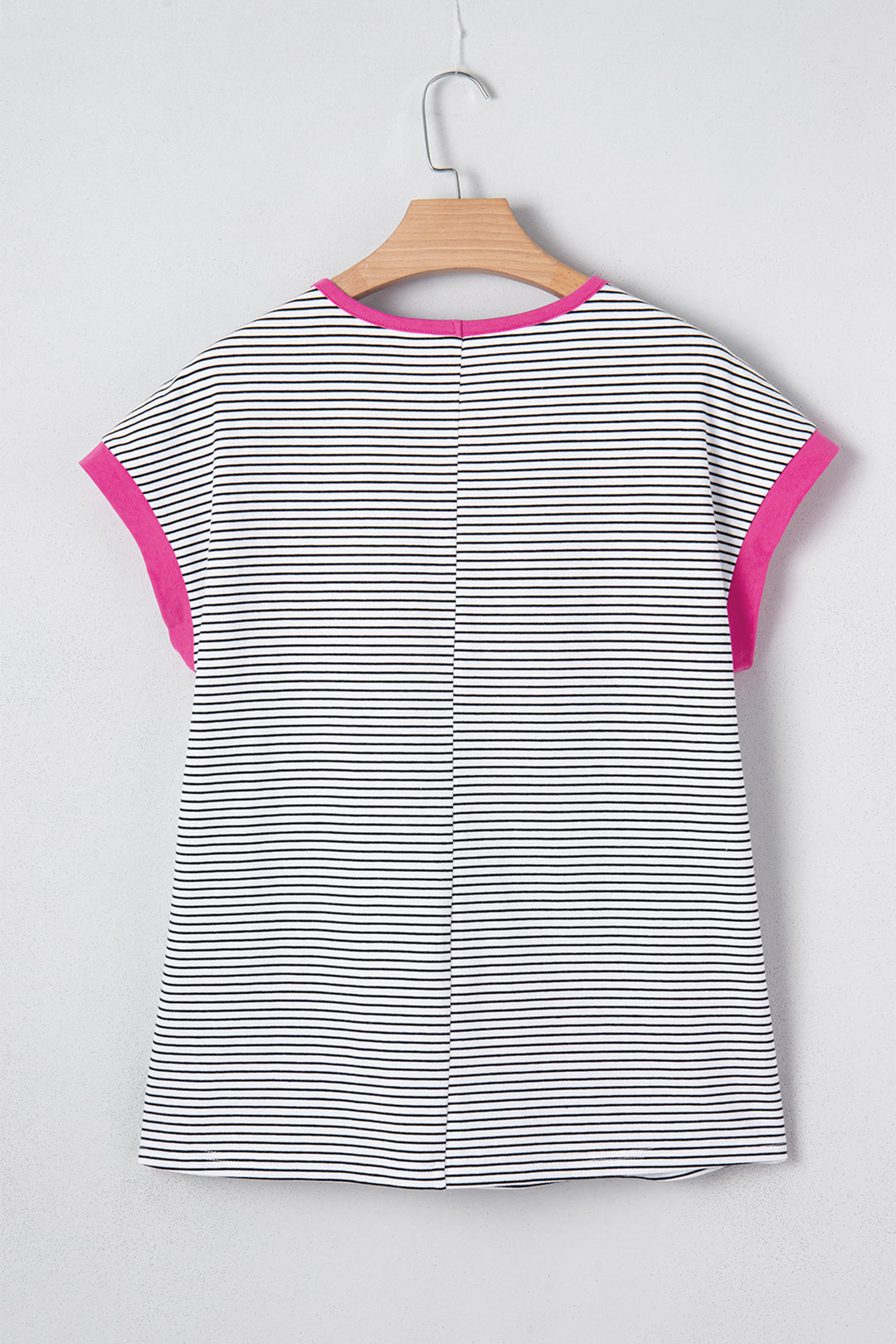 Rose Stripe Contrast Trim Round Neck Summer T Shirt