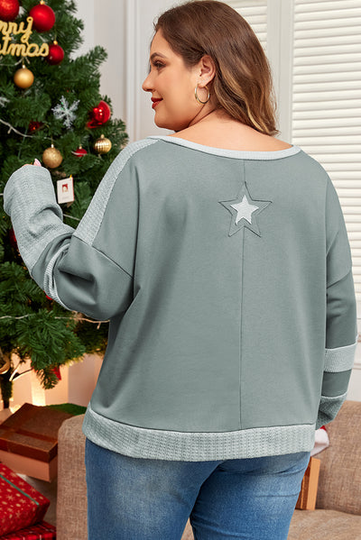 Mist Green Stars Patchwork Round Neck Plus Size T Shirt