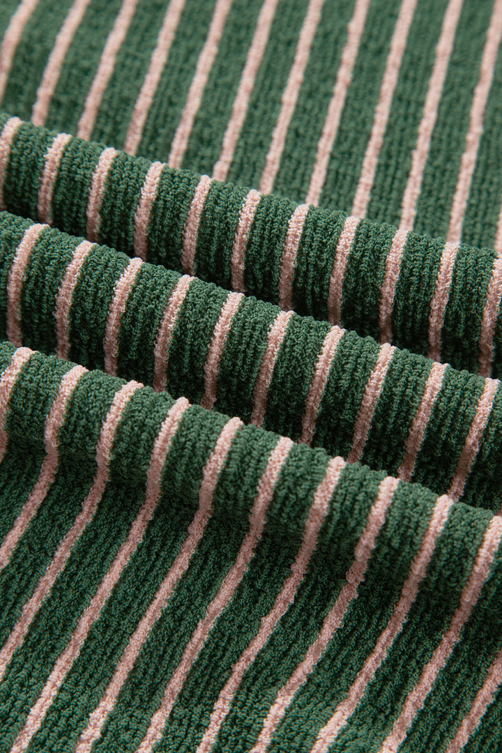 Green Stripe Striped V Neck Patchwork Long Sleeve Regular Fit Cardigan