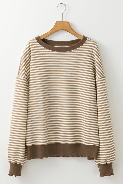 Green Stripe Loose Drop Shoulder Long Sleeve Top