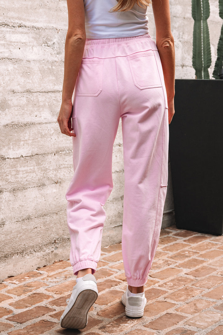 Lilac Drawstring Elastic Waistband Solid Color Jogger Pants