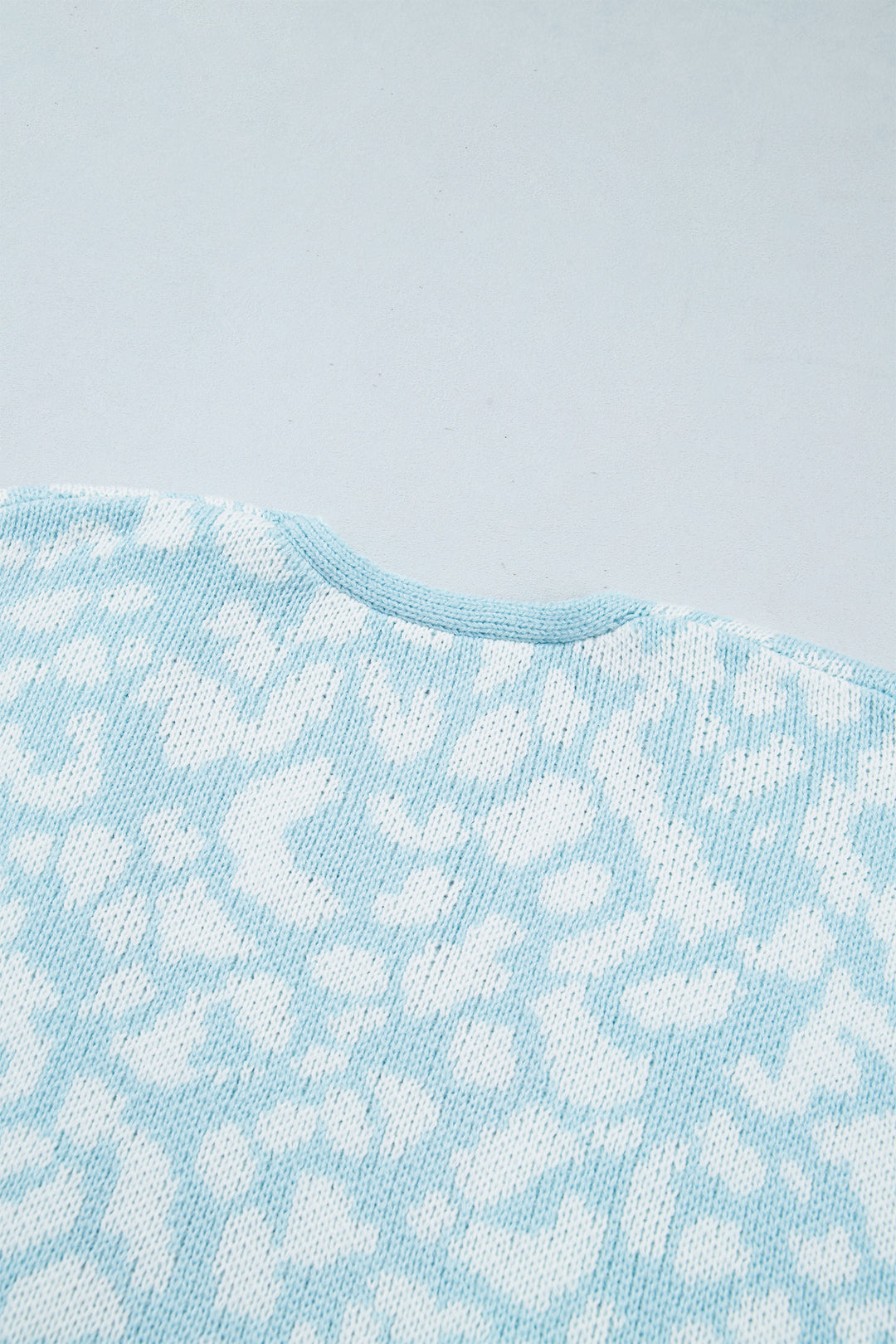 Light Blue Leopard Print V Neck Long Sleeve Loose Fit Knit Cardigan