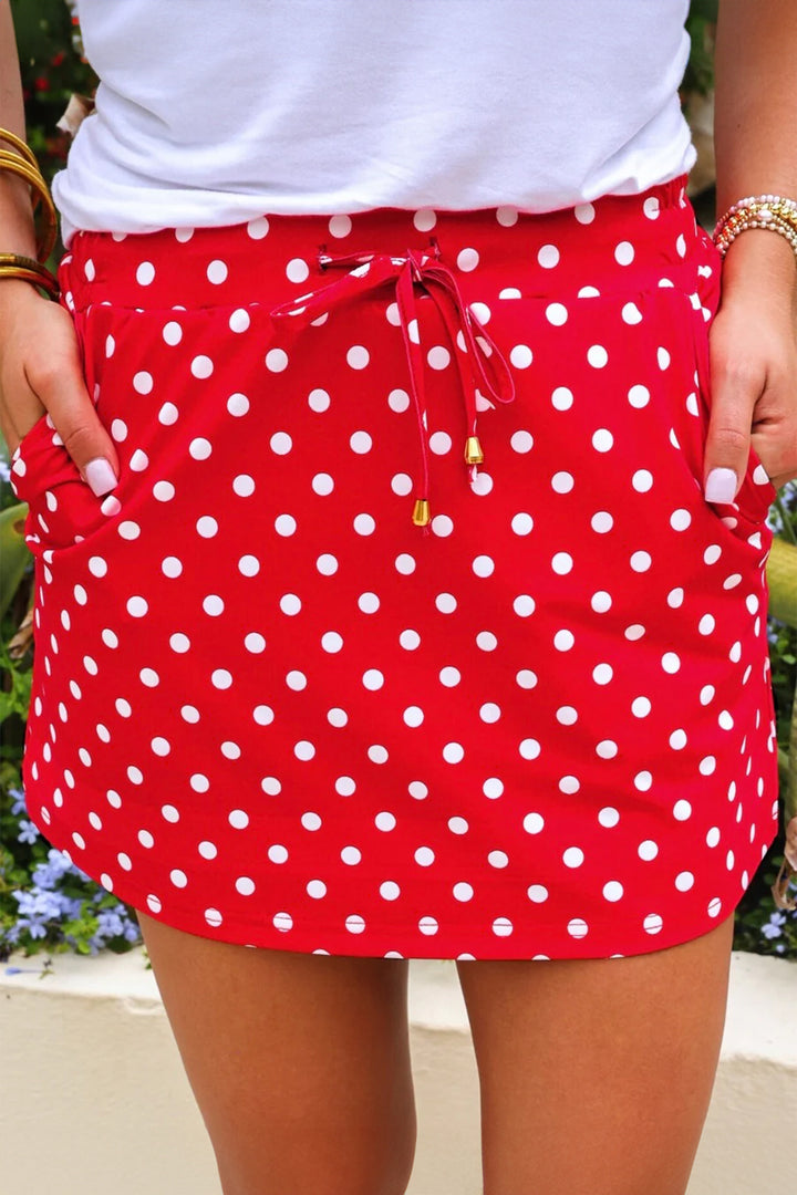 Black Polka Dot Drawstring Casual Mini Skort
