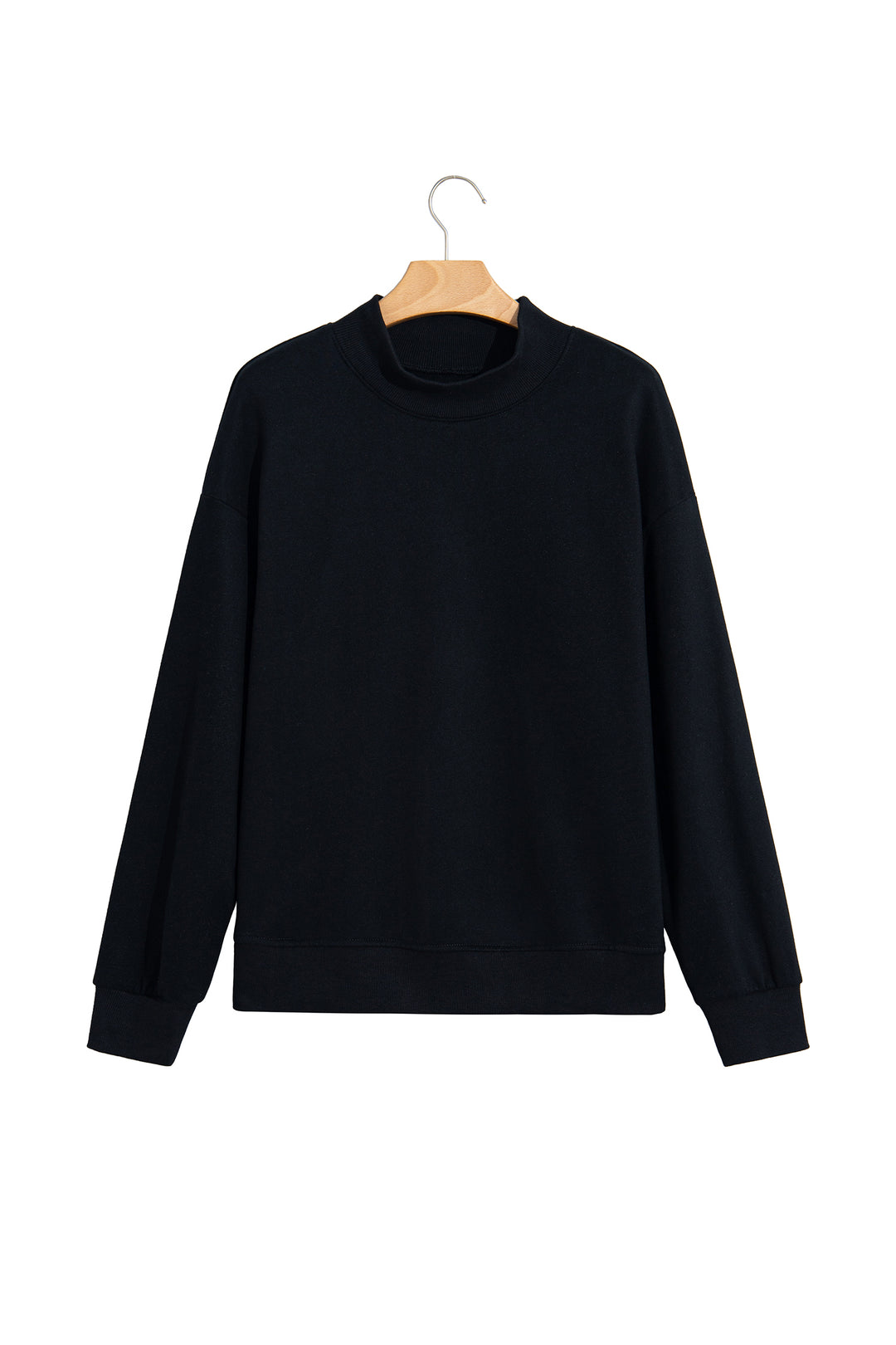 Black Solid Color Oversized Mock Neck Sweatshirt