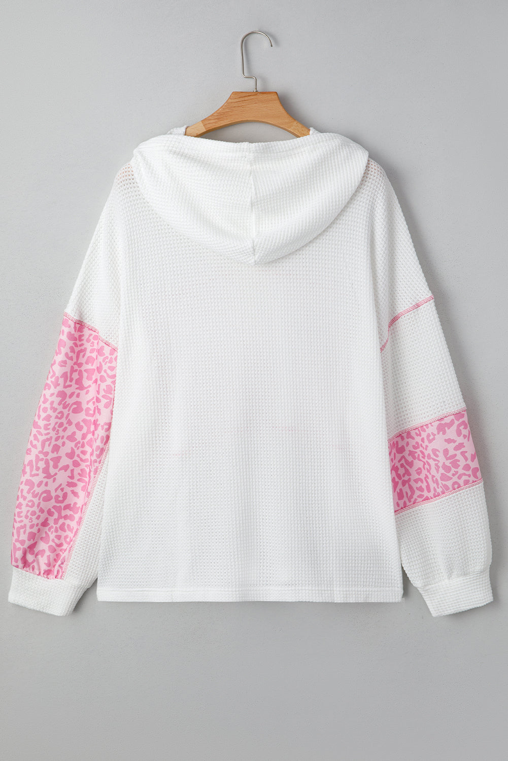 Pink Stripe Leopard Patchwork Waffle Knit Buttoned Plus Size Hoodie