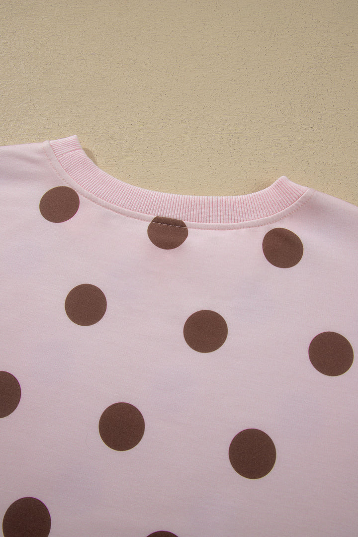 Brown Polka Dot Two Piece Set Long Sleeve Casual Skirt Set