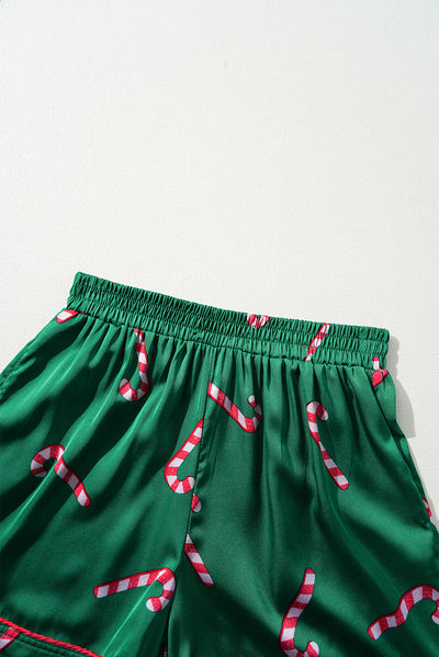 Green Christmas Candy Cane Print Shirt and Shorts Pajama Set