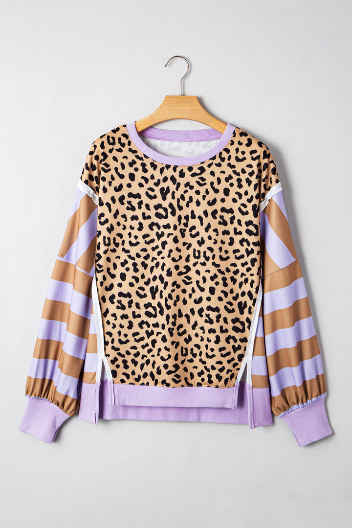 Olivia Stripe Leopard Casual Sweatshirt